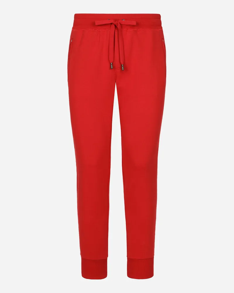 Dolce & Gabbana Jogginghose Aus Jersey Mit Logoplakette - Mann Hosen Und Shorts Rot Baumwolle Rot
