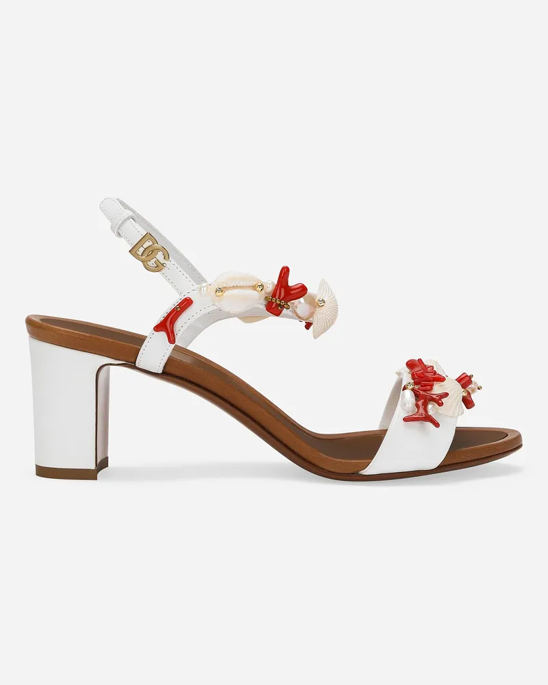 Dolce & Gabbana Sandalette Aus Nappaleder Mit Korallenstickerei - Frau Sandalen Und Wedges Weiss Weiss
