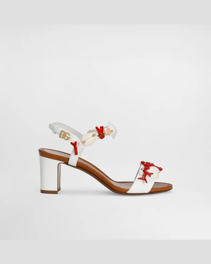 Dolce & Gabbana Sandalette Aus Nappaleder Mit Korallenstickerei - Frau Sandalen Und Wedges Weiss Weiss