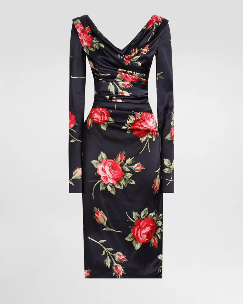 Dolce & Gabbana Drapiertes Kleid Aus Satin Mit Blumenbouquet-print - Frau Kleider Mehrfarbig Mehrfarbig