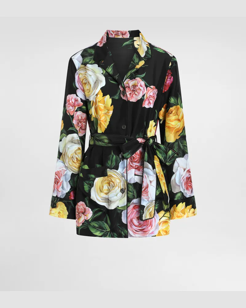 Dolce & Gabbana Pyjamabluse Aus Habotai-seide Pfingstrosen- Und Rosenprint - Frau Blusen Und Tops Drucken Drucken