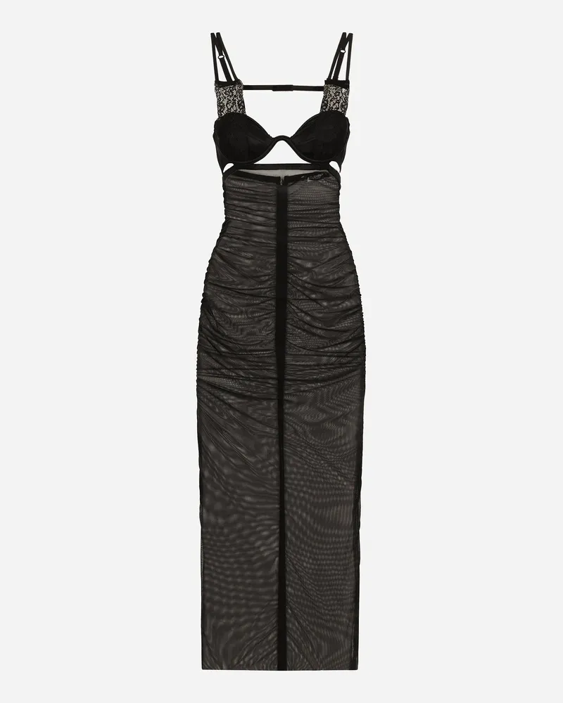 Dolce & Gabbana Longuette-kleid Aus Tüll Mit Bustier-details - Frau Kleider Schwarz Black