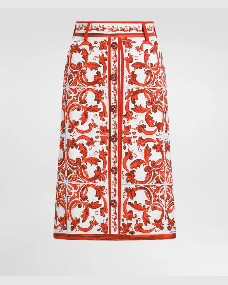 Dolce & Gabbana Rock Aus Brokat Mit Schmuckknöpfen In Majolika-print - Frau Collection Mehrfarbig Mehrfarbig