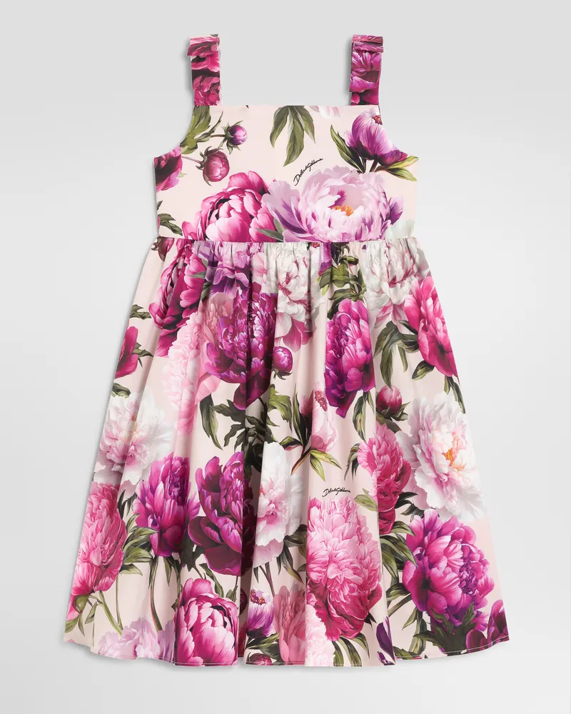 Dolce & Gabbana Kleid Aus Popeline Mit Pfingstrosen-print - Frau Collection Multicolor Multicolor