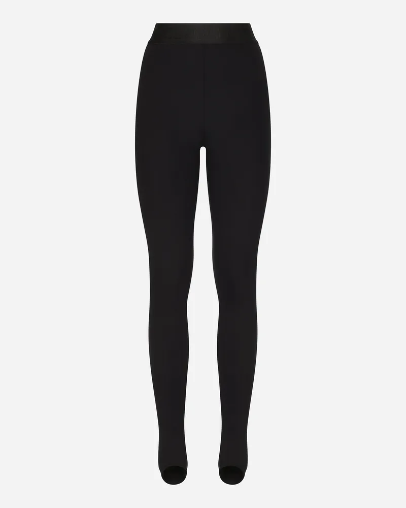 Dolce & Gabbana Leggings Aus Funktionsjersey Mit Logo-gummiband - Frau Hosen Und Shorts Schwarz Stoff Schwarz