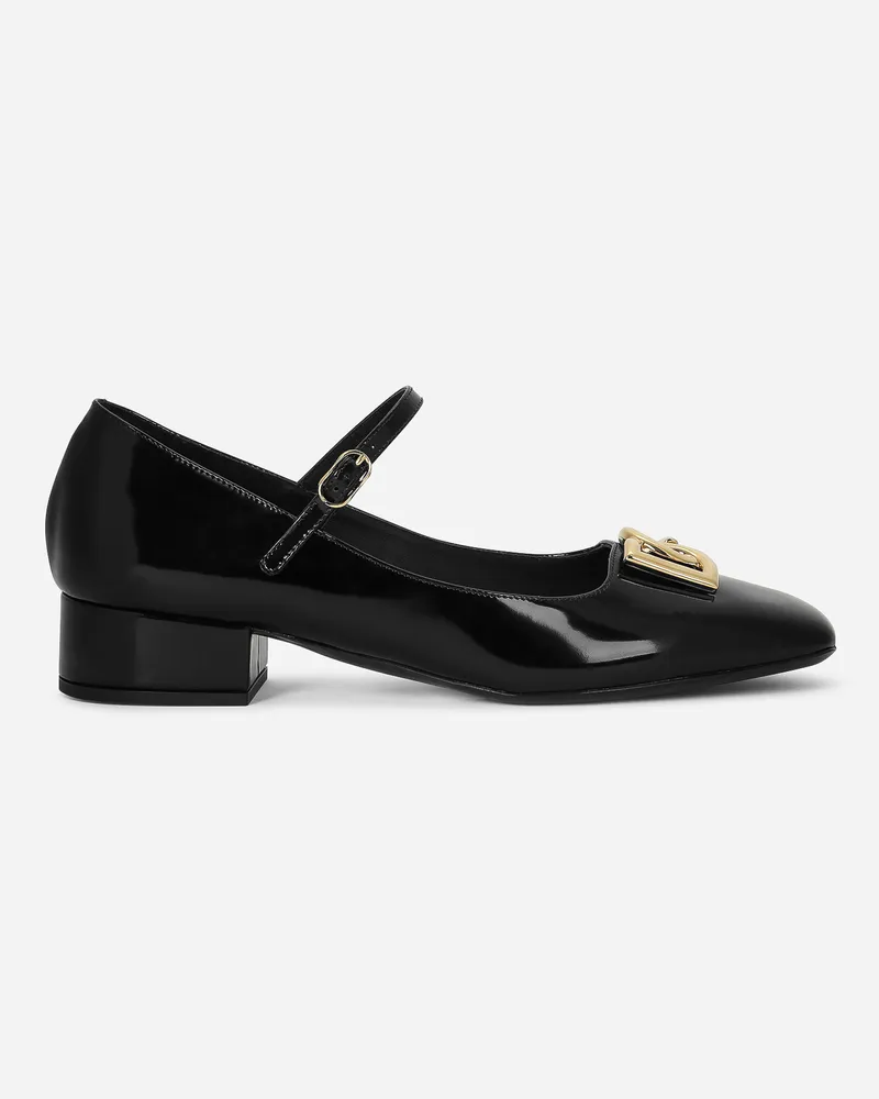 Dolce & Gabbana Mary Jane Aus Glänzendem Kalbsleder - Frau Pumps Und Slingbacks Schwarz Leder Schwarz