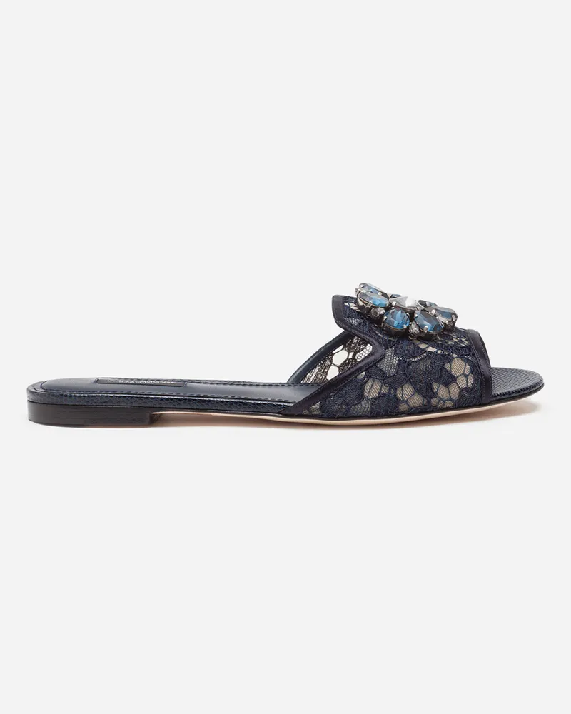 Dolce & Gabbana Slipper Aus Spitze Mit Kristallen - Frau Pantoletten Und Mules Blau Blau