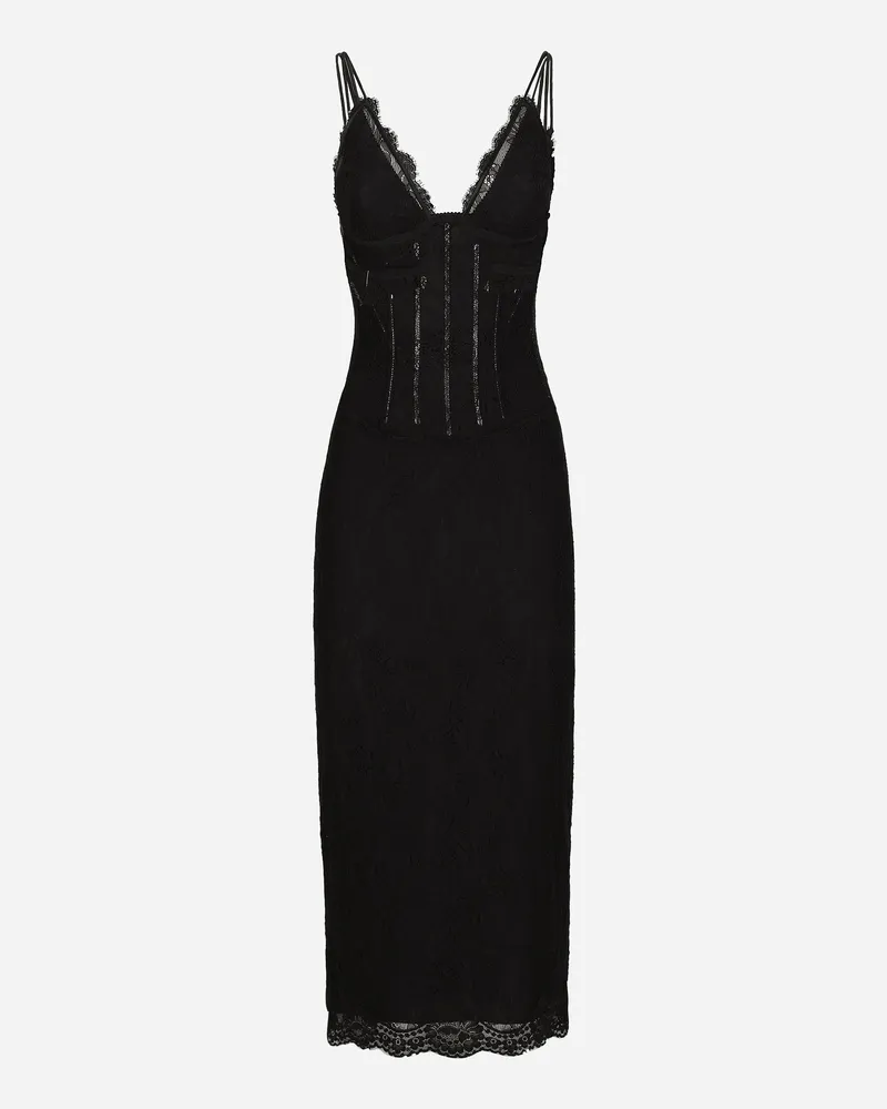 Dolce & Gabbana Longuette-kleid Im Slip-dress-stil Aus Spitze: - Frau Kleider Schwarz Black