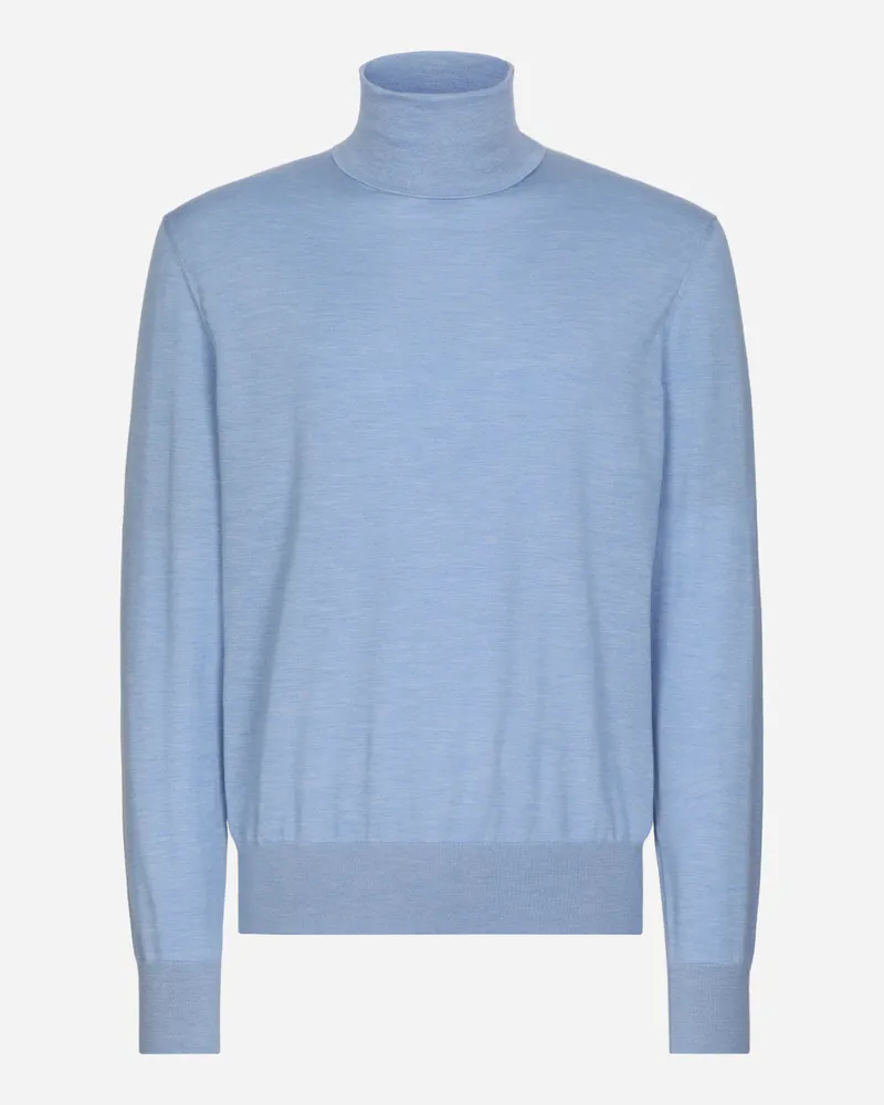 Dolce & Gabbana Rollkragenpullover Kaschmir Und Seide In Feinster Qualität - Mann Hellblau Kaschmir Azurblau