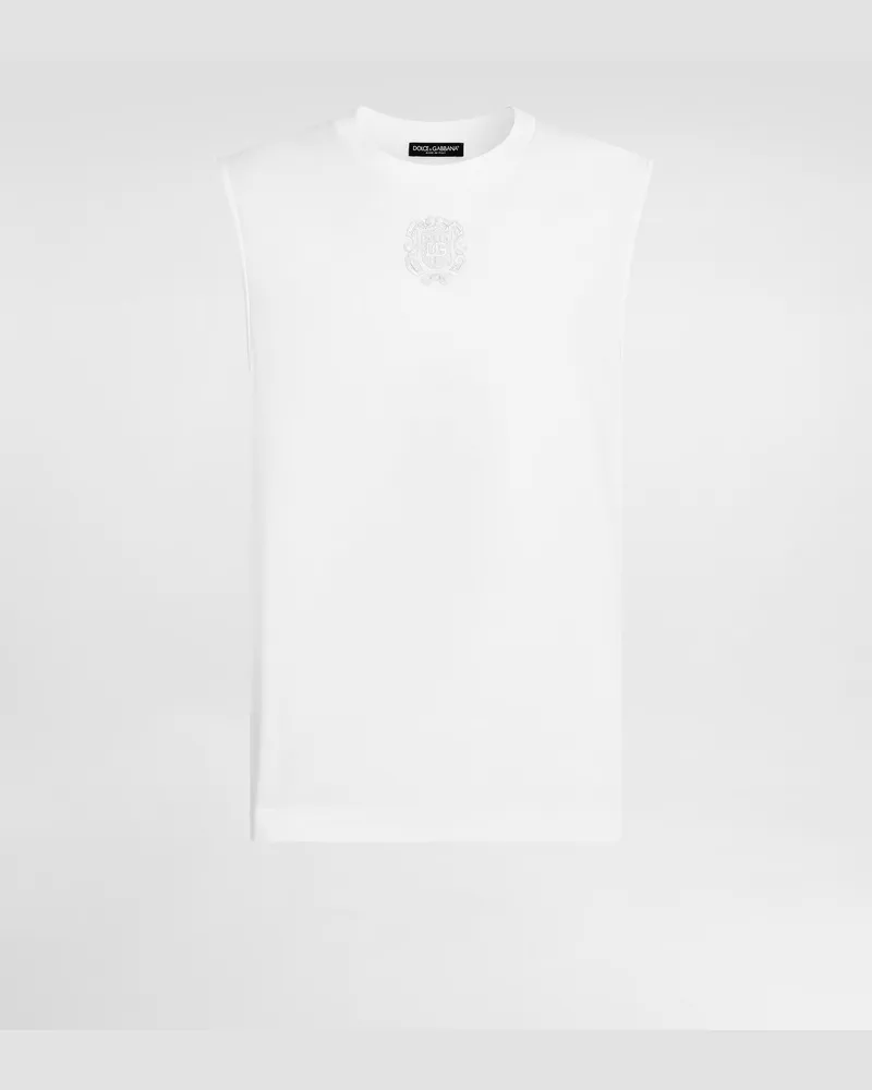 Dolce & Gabbana Tanktop Aus Baumwolle Mit Patch - Mann T-shirts Und Polos Wei Weiss