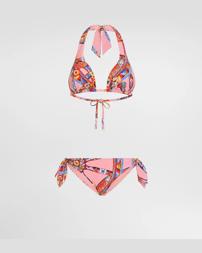 Dolce & Gabbana Triangel-bikini Mit Carretto-print - Frau Bademode Mehrfarbig Mehrfarbig