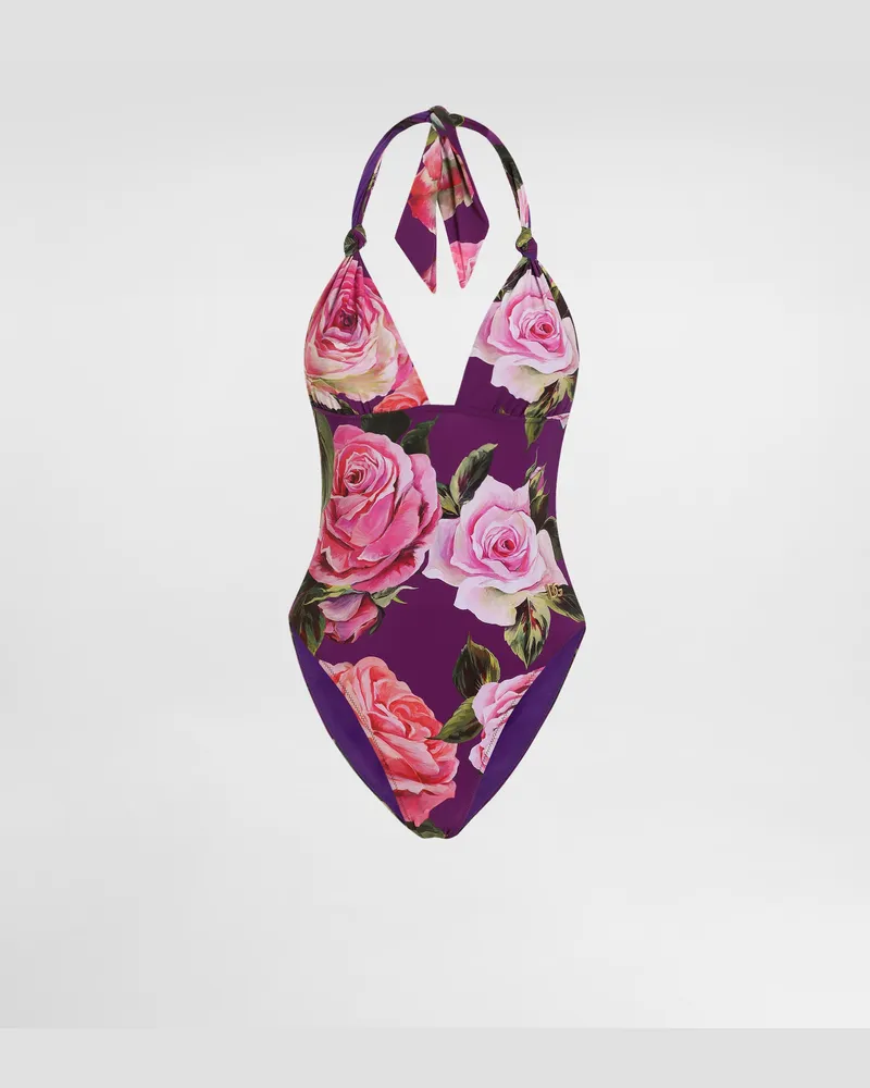 Dolce & Gabbana Badeanzug Mit V-ausschnitt Rosenprint - Frau Bademode Drucken Drucken