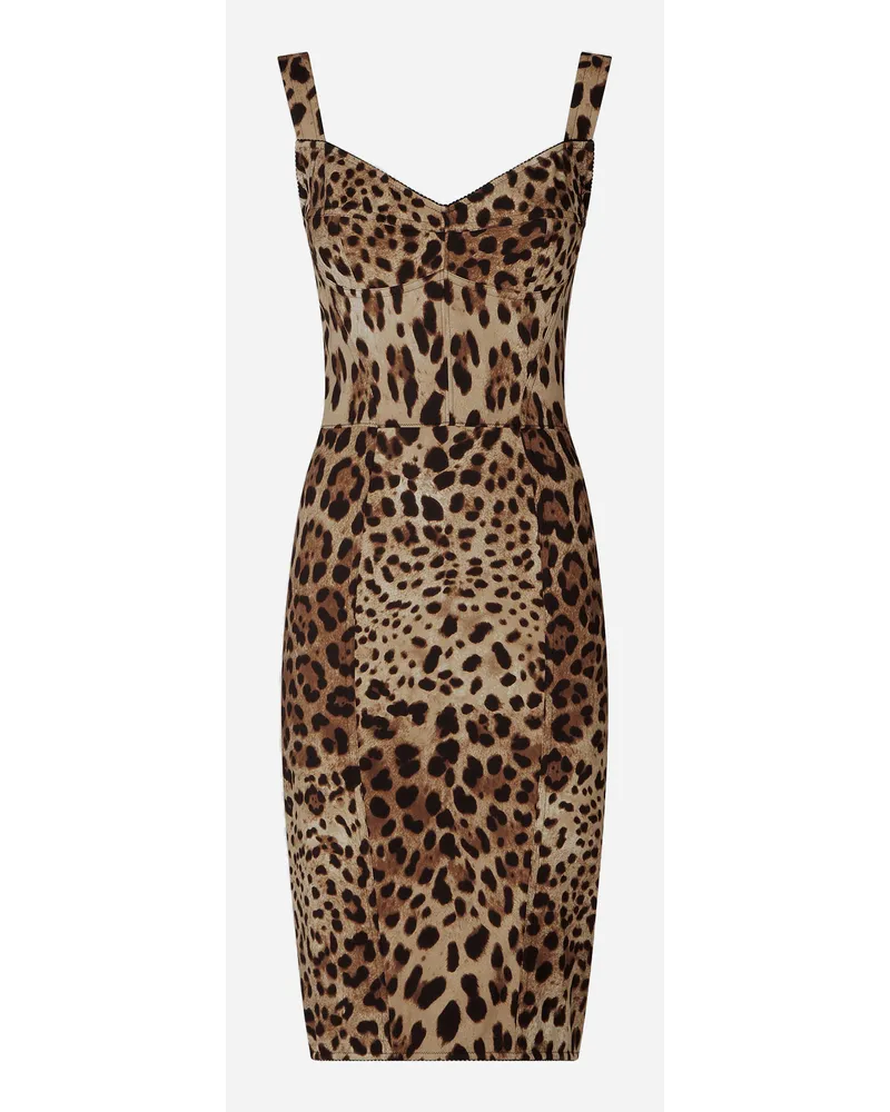 Dolce & Gabbana Leopard-print cady corset-style midi dress Animal-print