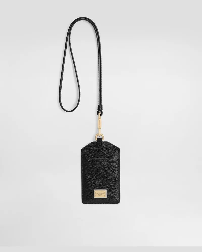 Dolce & Gabbana Dauphine Calfskin Keychain With Plate - Frau Collection Schwarz Leder Black