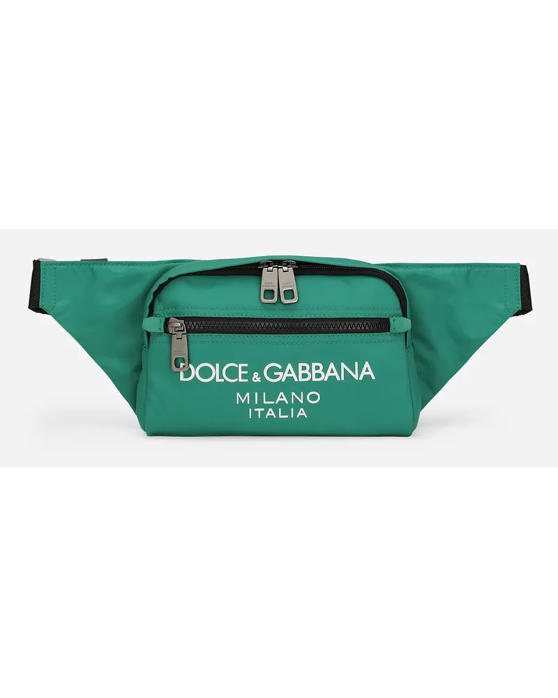 Dolce & Gabbana Gürteltasche aus Nylon mit gummiertem Logo Grün