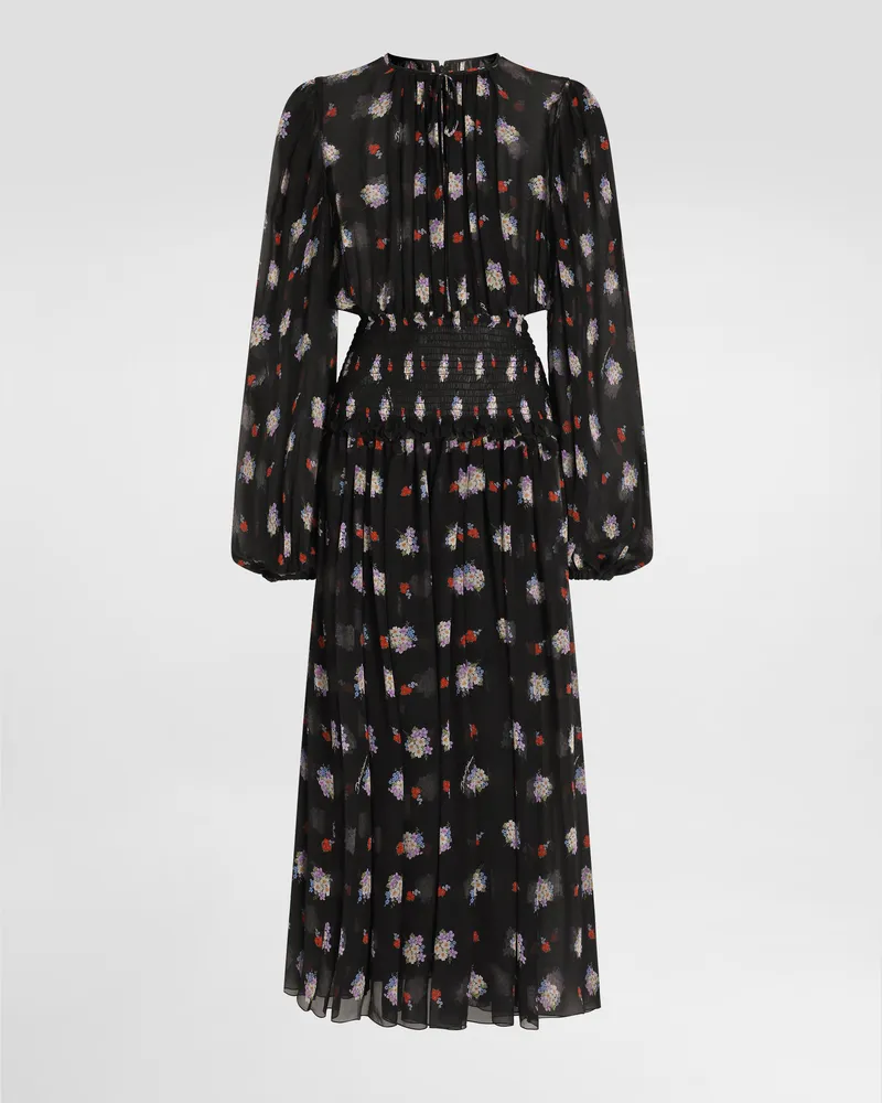 Dolce & Gabbana Langes Kleid Aus Chiffon Mit Blümchen-print - Frau Kleider Mehrfarbig Mehrfarbig