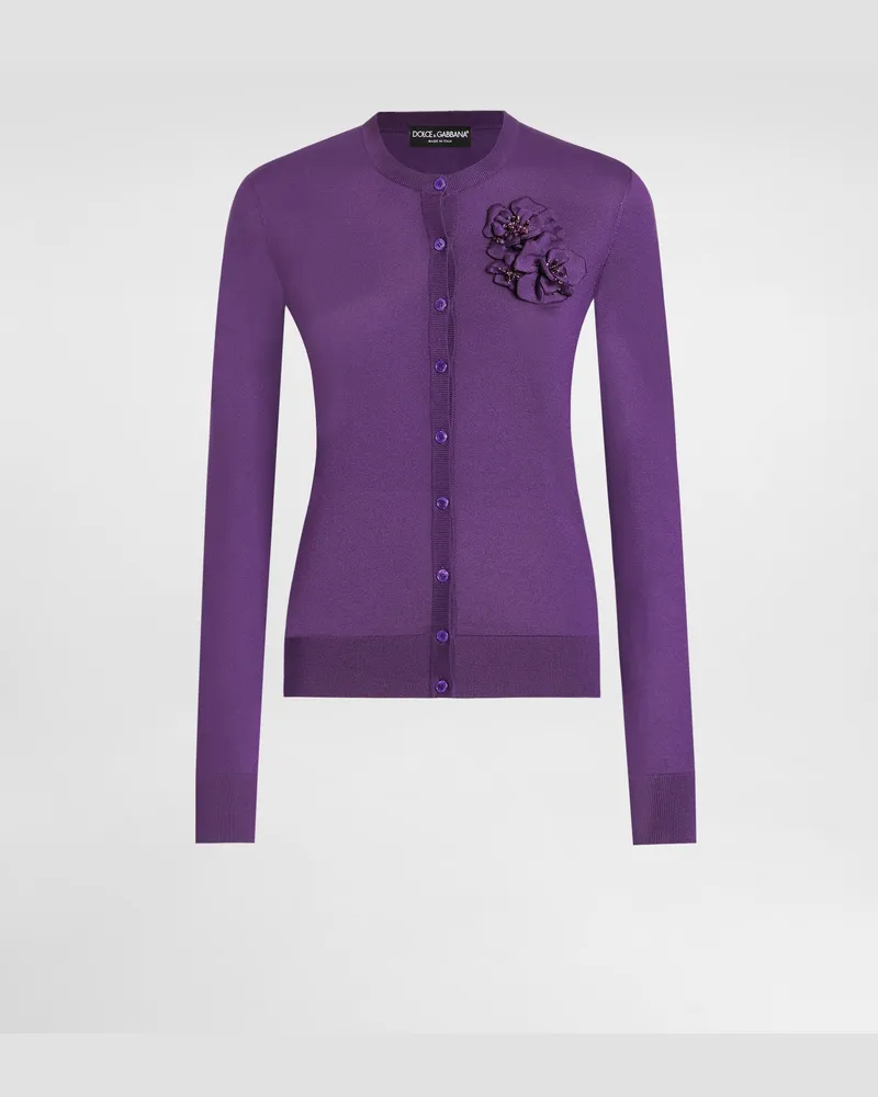 Dolce & Gabbana Cardigan Aus Seide Mit Blumenbrosche - Frau Strickwaren Violett Violett