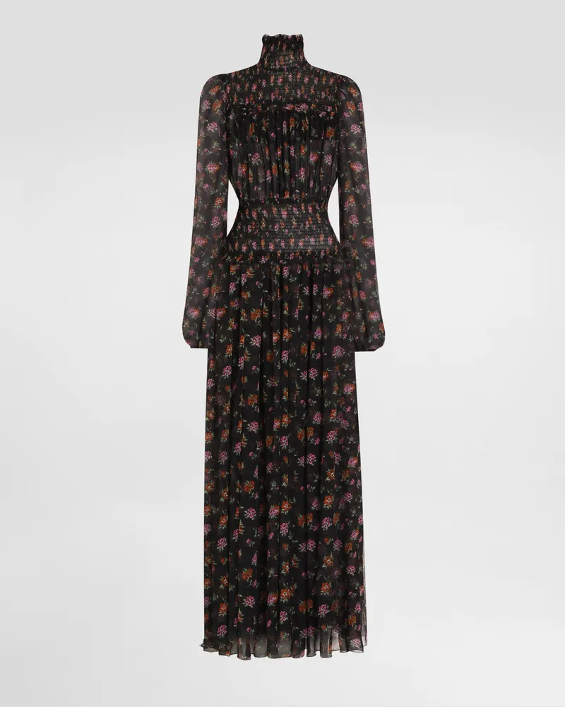 Dolce & Gabbana Langes Kleid Aus Chiffon Mit Blumen-print - Frau Kleider Mehrfarbig Mehrfarbig