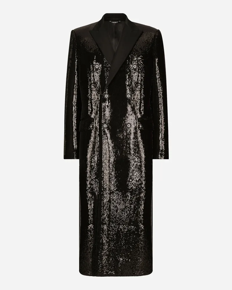 Dolce & Gabbana Zweireihiger Pailletten-mantel - Mann Mäntel Und Jacken Schwarz Scuba Schwarz
