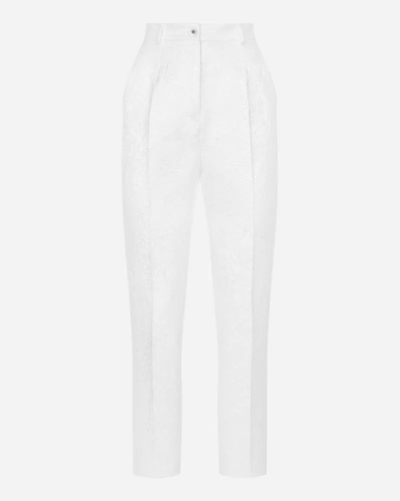 Dolce & Gabbana Zigarettenhose Aus Brokat - Frau Hosen Und Shorts Wei Weiss