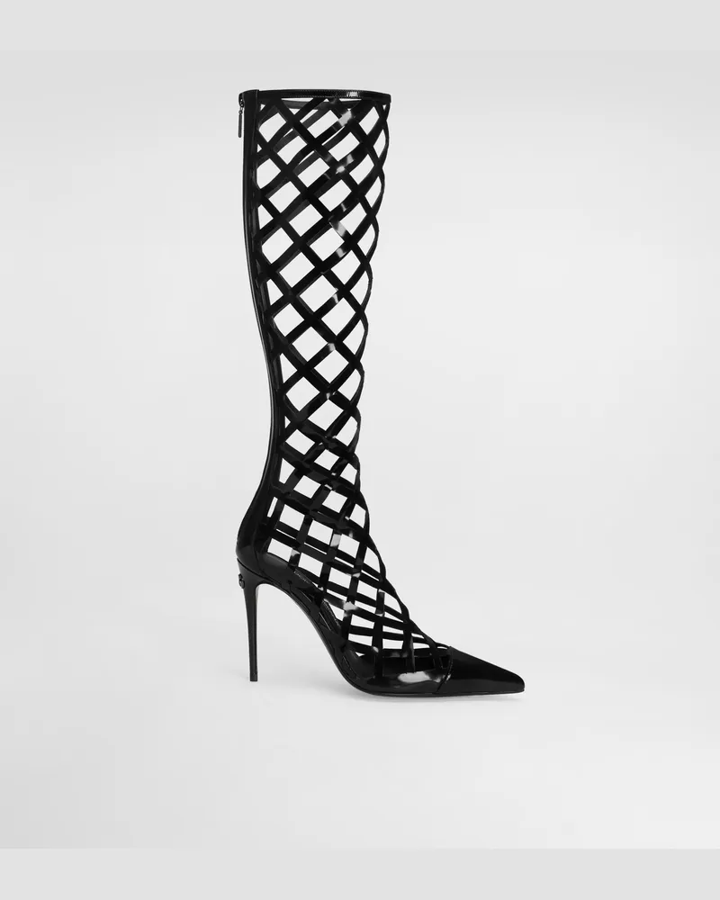 Dolce & Gabbana Stiefel Aus Glänzendem Kalbsleder - Frau Stiefel Und Siefeletten Schwarz Leder Schwarz