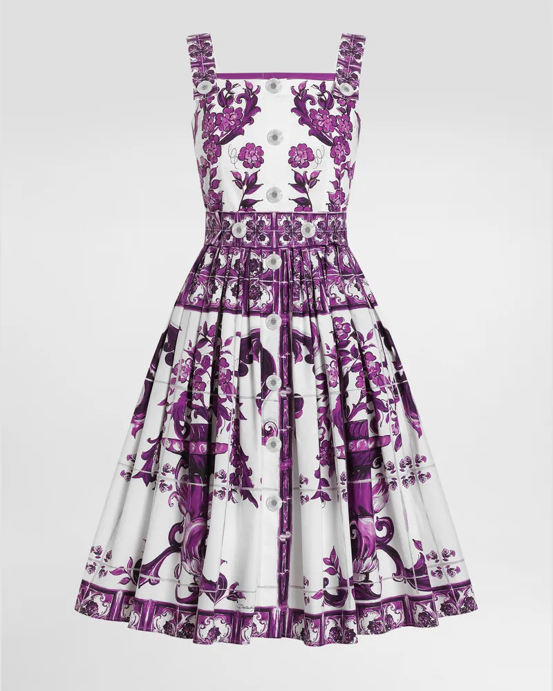 Dolce & Gabbana Majolica-print Poplin Dress - Frau Kleider Multicolor Multicolor