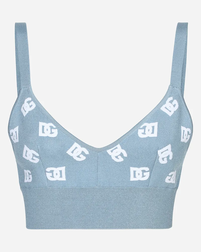 Dolce & Gabbana Bh-top Aus Viskose Dg-jacquardlogo - Frau Strickwaren Azurblau Azurblau