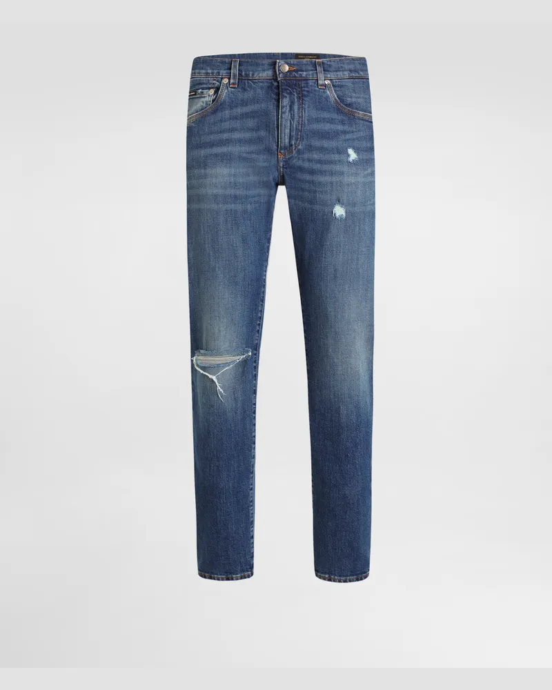 Dolce & Gabbana Jeans Slim Aus Baumwollstretch Mit Logostickerei - Mann Jeans Mehrfarbig Mehrfarbig
