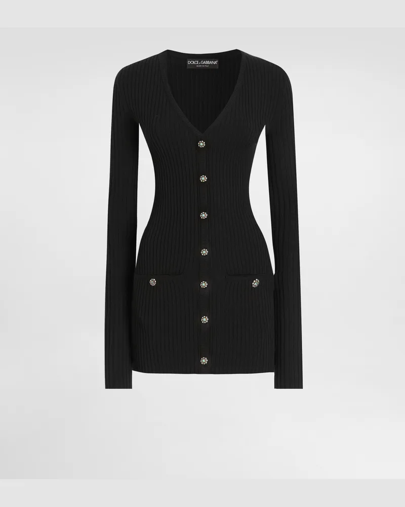 Dolce & Gabbana Gerippter Cardigan Aus Schurwolle - Frau Strickwaren Schwarz Schwarz