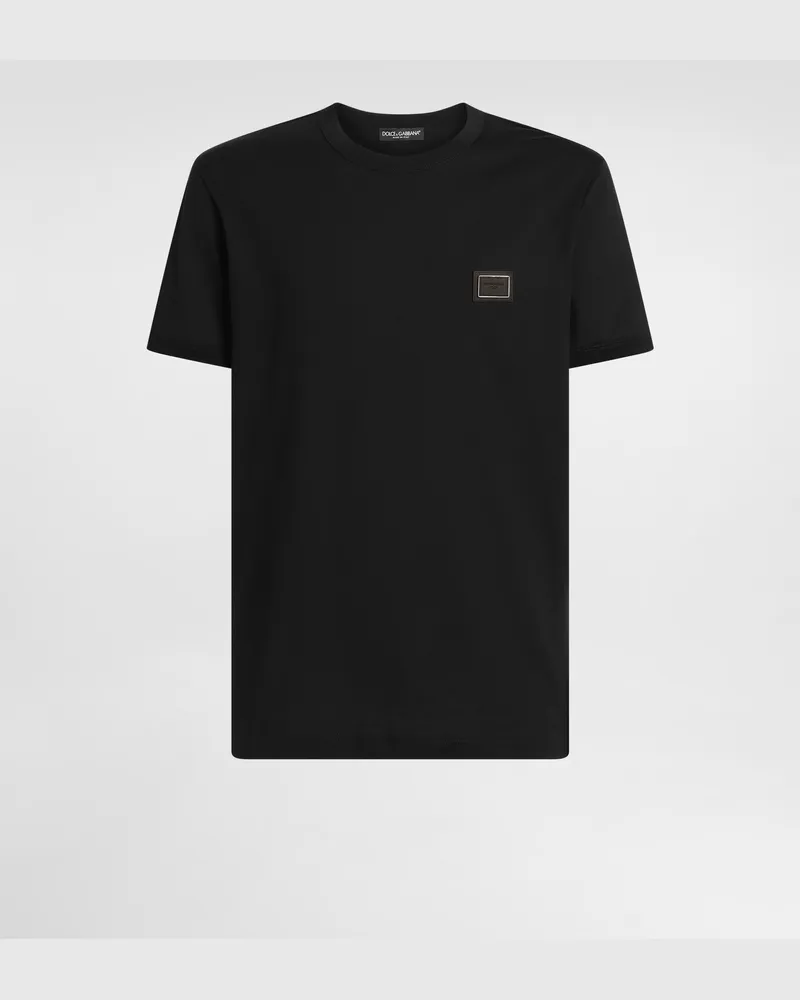 Dolce & Gabbana T-shirt Aus Baumwolle Mit Logo-plakette - Mann T-shirts Und Polos Schwarz Schwarz
