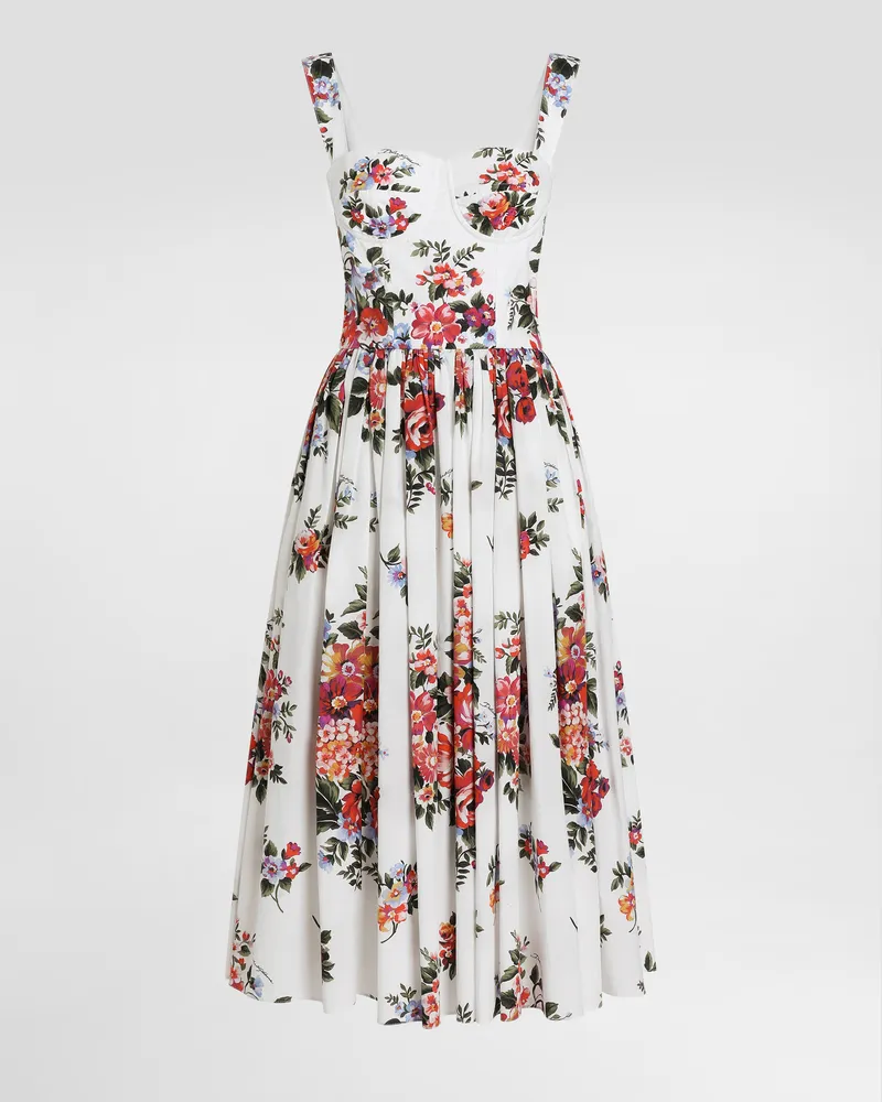 Dolce & Gabbana Flower Bouquet-print Cotton Dress - Frau Kleider Mehrfarbig Mehrfarbig