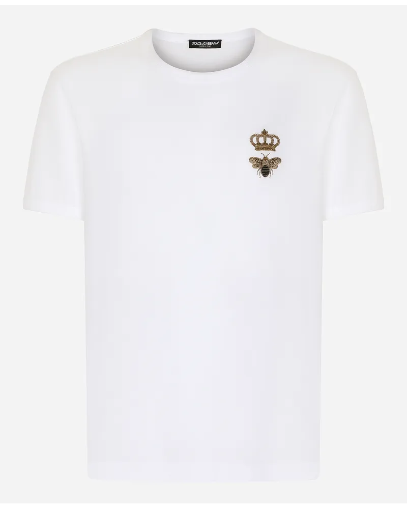 Dolce & Gabbana Baumwoll-T-Shirt mit Stickerei Weiss