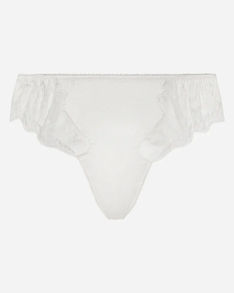 Dolce & Gabbana Tanga Aus Satin Mit Spitze - Frau Unterwäsche Wei Mehrfarbig