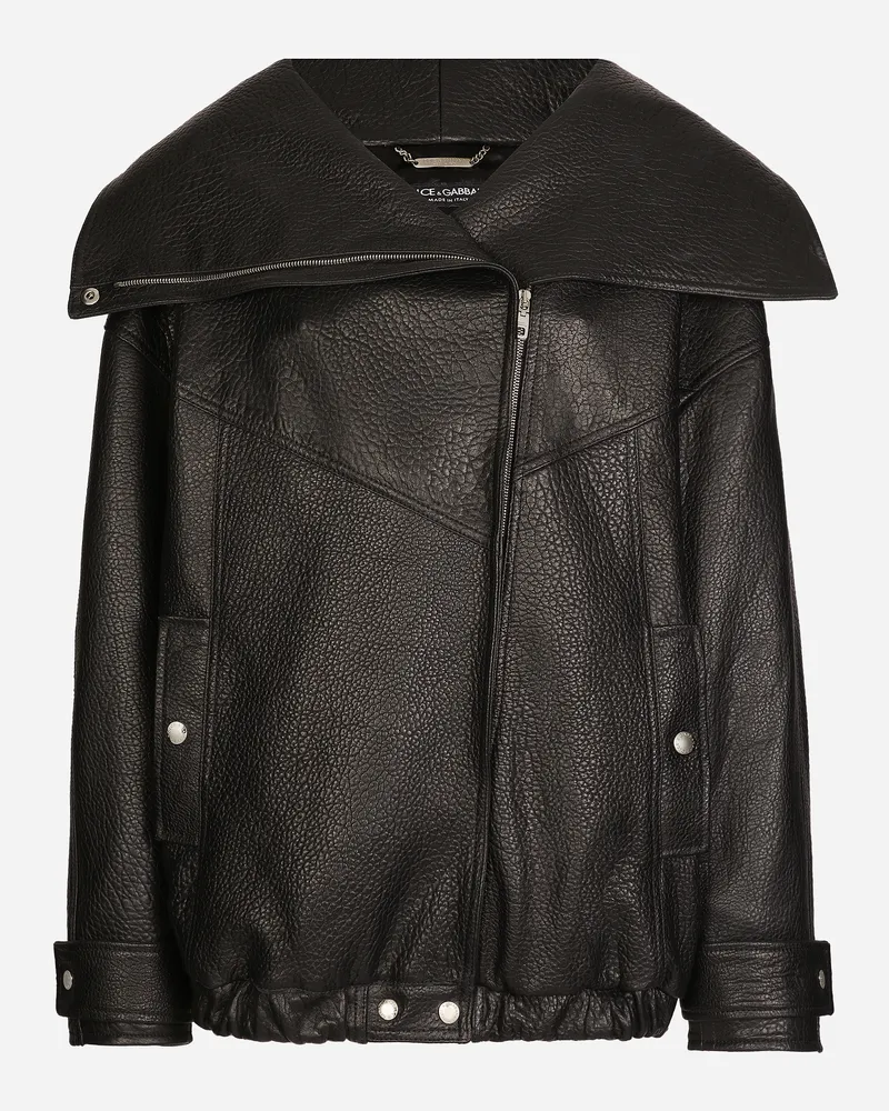 Dolce & Gabbana Oversize-bikerjacke Aus Pflanzlich Gegerbtem Lammleder - Frau Mäntel Und Jacken Schwarz Schwarz