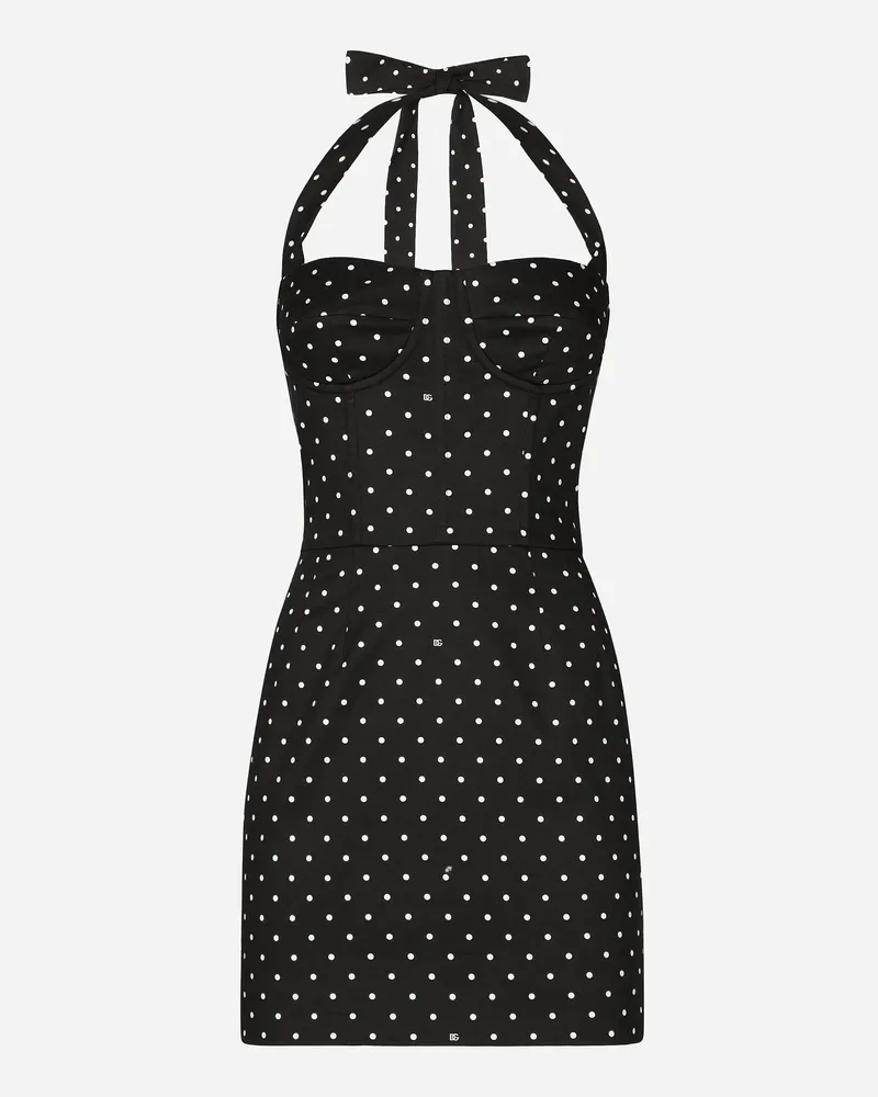 Dolce & Gabbana Kurzes Bustierkleid Aus Baumwolle Punkteprint - Frau Kleider Drucken Drucken