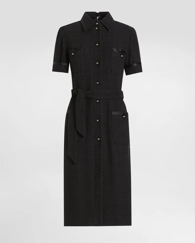 Dolce & Gabbana Longuette-blusenkleid Aus Raschel-tweed - Frau Kleider Schwarz Schwarz