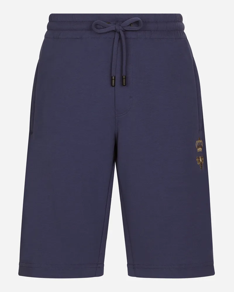 Dolce & Gabbana Jogging-bermudashorts Aus Jersey Mit Stickerei - Mann Hosen Und Shorts Blau Baumwolle Blau