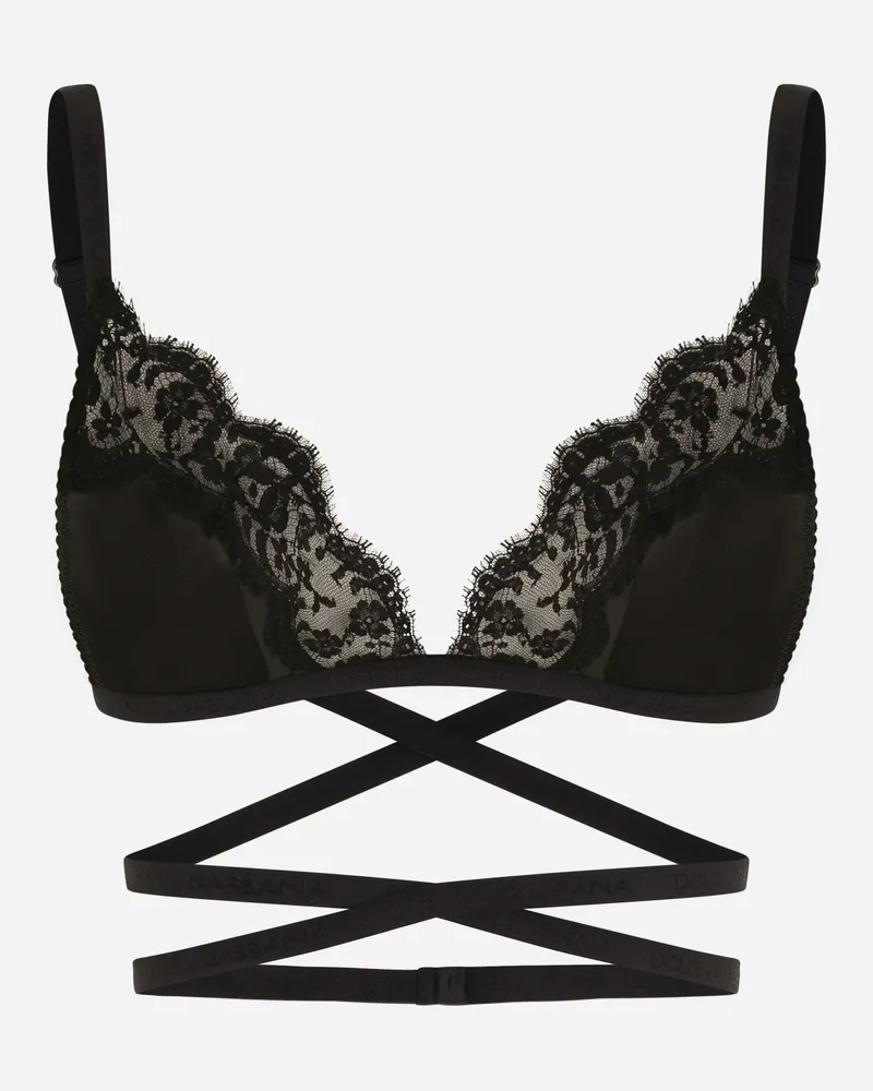 Dolce & Gabbana Satin And Lace Triangle Bra - Frau Unterwäsche Schwarz Schwarz