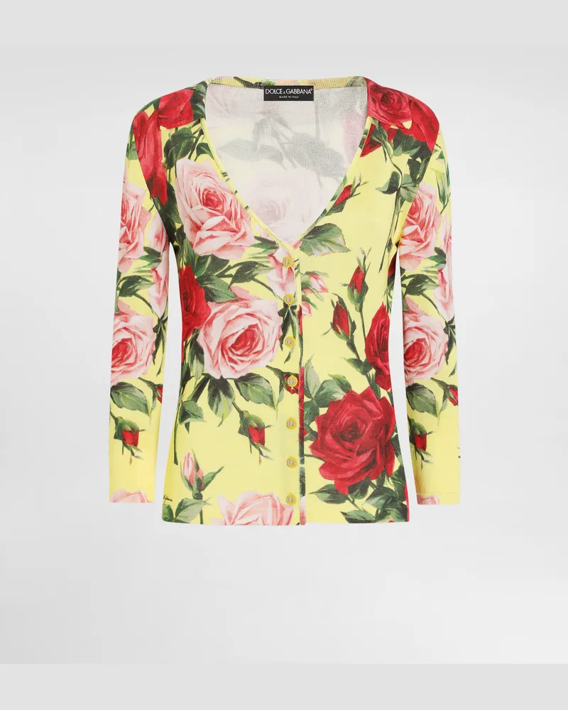 Dolce & Gabbana Strickcardigan Aus Seide Bouquet-print - Frau Strickwaren Drucken Drucken
