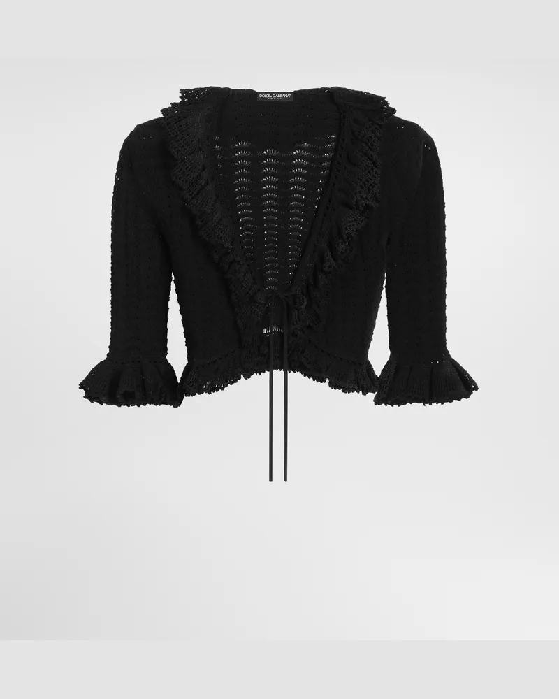 Dolce & Gabbana Strickjacke Aus Baumwolle Mit Häkelmuster - Frau Collection Schwarz Schwarz