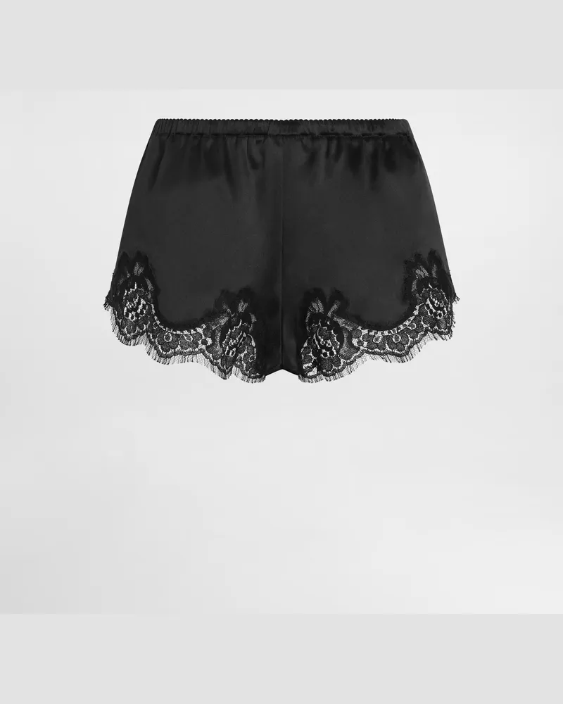 Dolce & Gabbana Diese Edlen Dessous-shorts Aus Elastischem Seidensatin Mit Spitzenbordüre Aus Baumwolle Bestechen Durch Ihren Sinnlichen; Edlen Look. - Frau Unterwäsche Schwarz Seide Schwarz