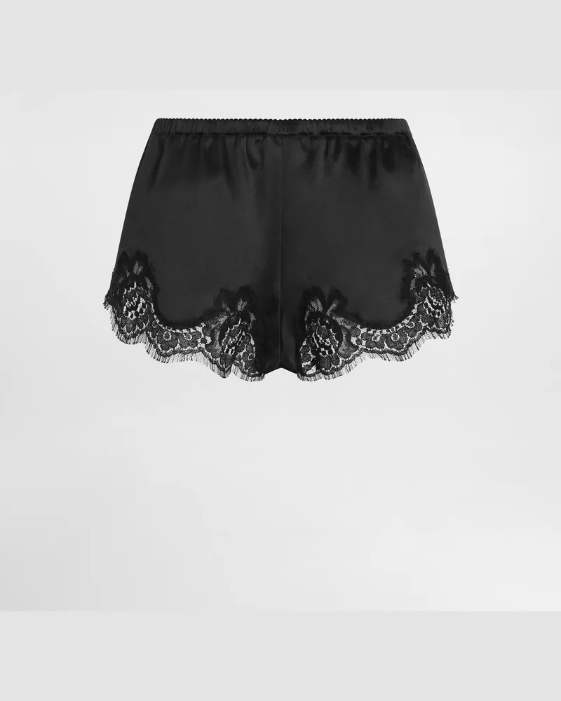 Dolce & Gabbana Diese Edlen Dessous-shorts Aus Elastischem Seidensatin Mit Spitzenbordüre Aus Baumwolle Bestechen Durch Ihren Sinnlichen; Edlen Look. - Frau Unterwäsche Schwarz Seide Schwarz