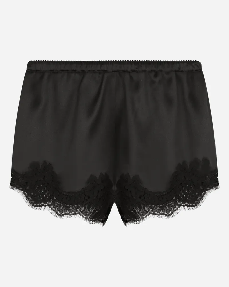 Dolce & Gabbana Diese Edlen Dessous-shorts Aus Elastischem Seidensatin Mit Spitzenbordüre Aus Baumwolle Bestechen Durch Ihren Sinnlichen; Edlen Look. - Frau Unterwäsche Schwarz Seide Schwarz