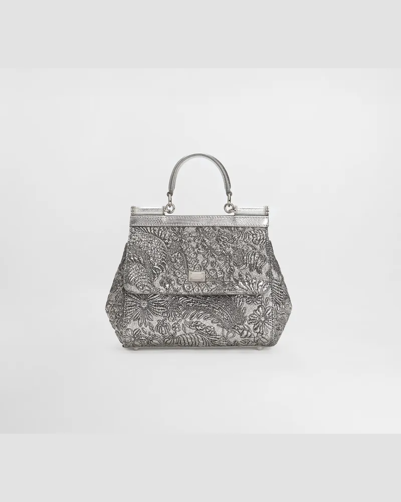 Dolce & Gabbana Medium Sicily Handbag In Brocade - Frau Collection Silber Silver