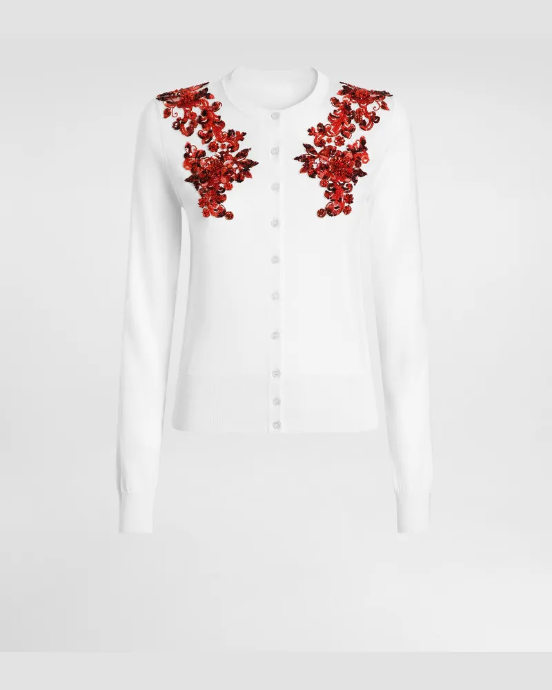 Dolce & Gabbana Cardigan Aus Seide Mit Stickerei - Frau Strickwaren Wei White