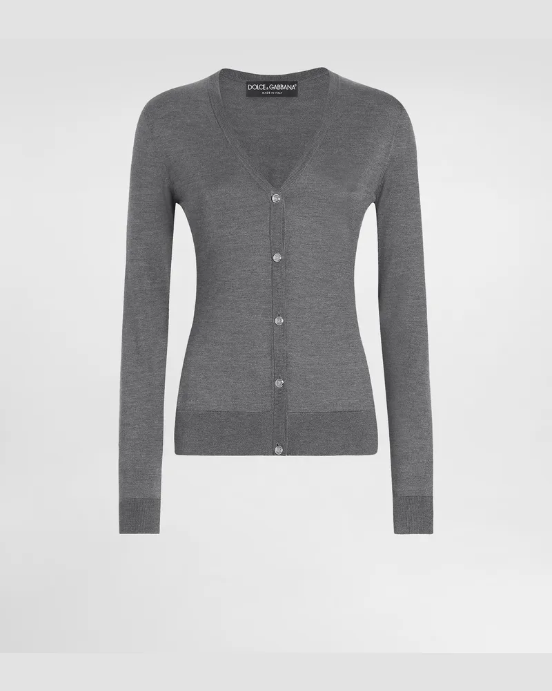 Dolce & Gabbana Cardigan Mit V-ausschnitt Aus Seide Mit Dg-logostickerei - Frau Strickwaren Grau Grau