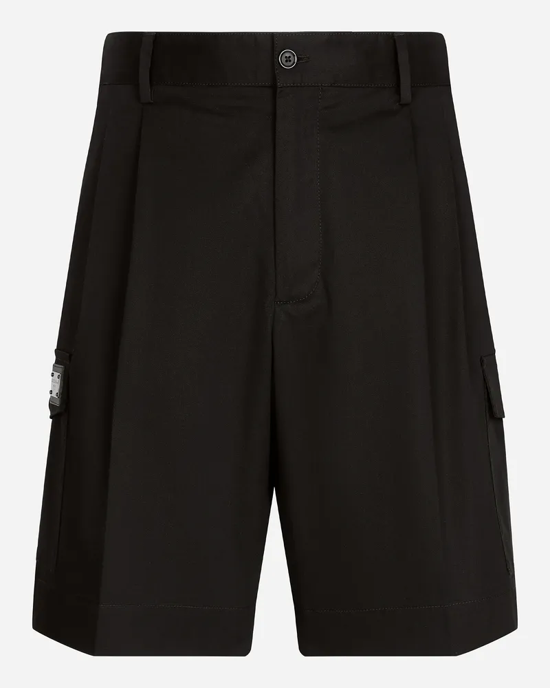 Dolce & Gabbana Cargo-bermudashorts Aus Gabardine In Stretchqualität Mit Logoplakette - Mann Hosen Und Shorts Blau Baumwolle Blau