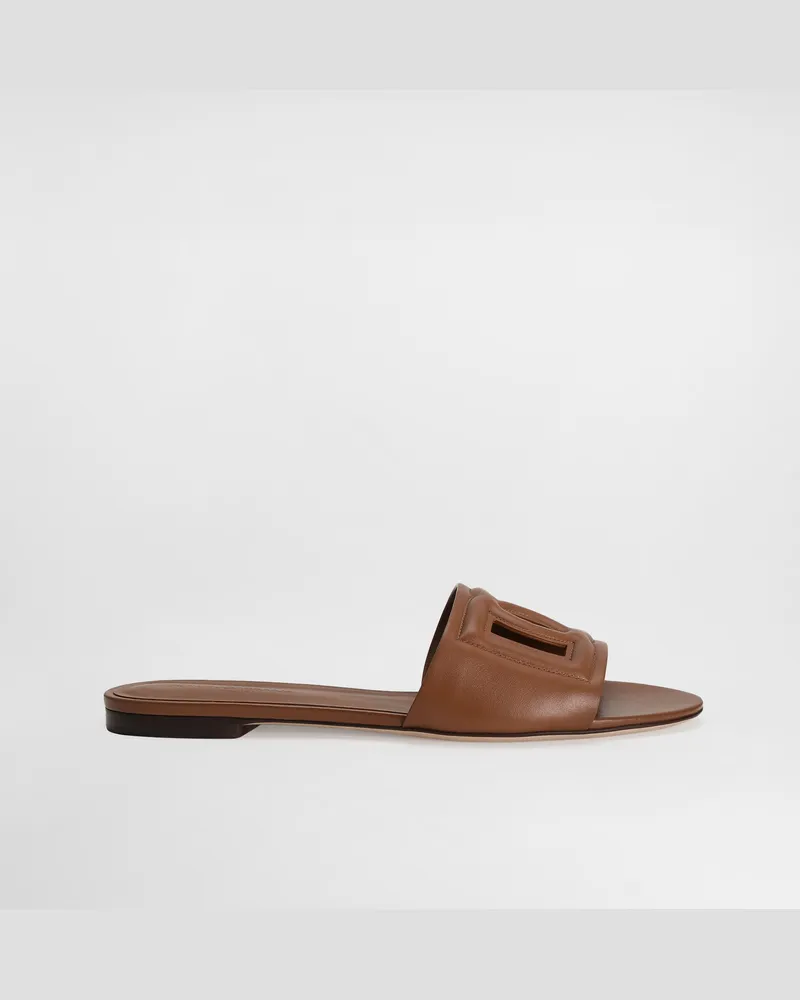 Dolce & Gabbana Pantolette Aus Kalbsleder Und Logo Dg Millennials - Frau Pantoletten Und Mules Braun Leder Braun