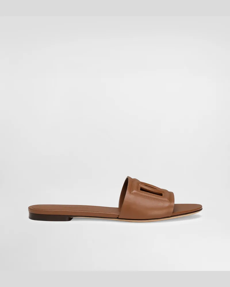Dolce & Gabbana Pantolette Aus Kalbsleder Und Logo Dg Millennials - Frau Pantoletten Und Mules Braun Leder Braun