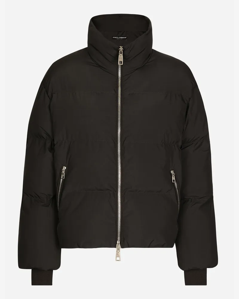 Dolce & Gabbana Kurze Daunenjacke Aus Nylon Mit Logoplakette - Frau Mäntel Und Jacken Schwarz Schwarz